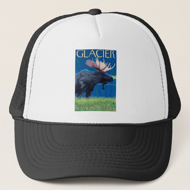 Gorra De Camionero Moose de noche - Parque Nacional Glacier, MT (Anverso)