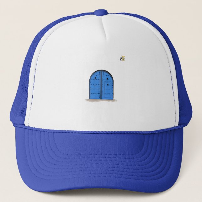 Gorra De Camionero Moroccan Blue Door – Artistic Embroidered Cap (Anverso)
