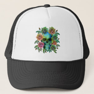 GORRA DE CAMIONERO MORTAL VERDE CON FLORES