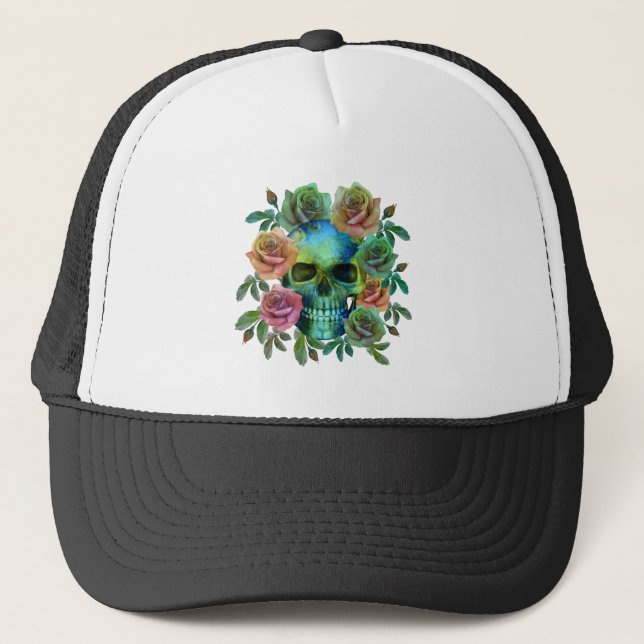 GORRA DE CAMIONERO MORTAL VERDE CON FLORES (Anverso)