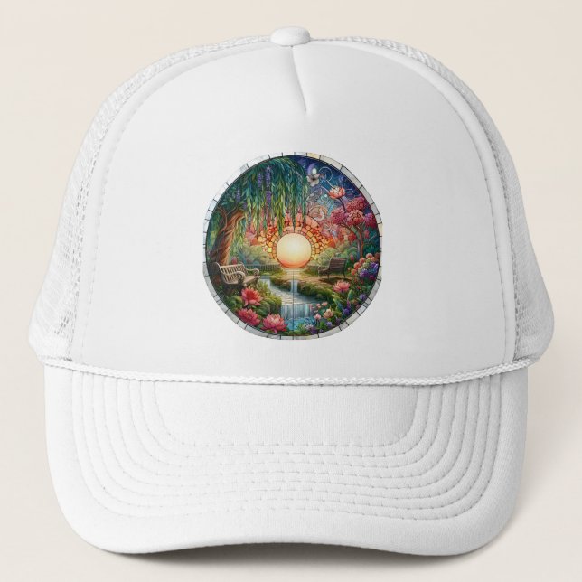 Gorra De Camionero Mosaico de vidrio manchado de parque encantado (Anverso)