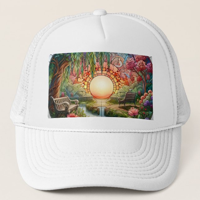 Gorra De Camionero Mosaico de vidrio manchado de parque encantado (Anverso)