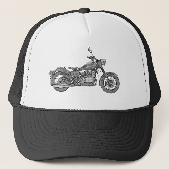 Gorra De Camionero Motocicleta rusa en blanco y negro (Anverso)