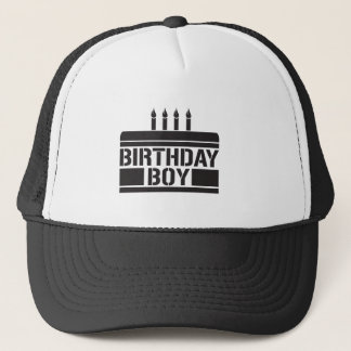 Gorra De Camionero Muchacho del cumpleaños con la torta