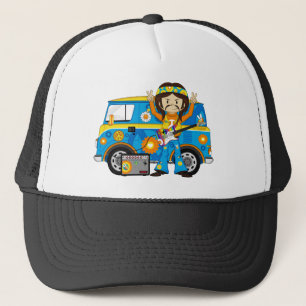 Gorra De Camionero Muchacho del Hippie con la guitarra y la