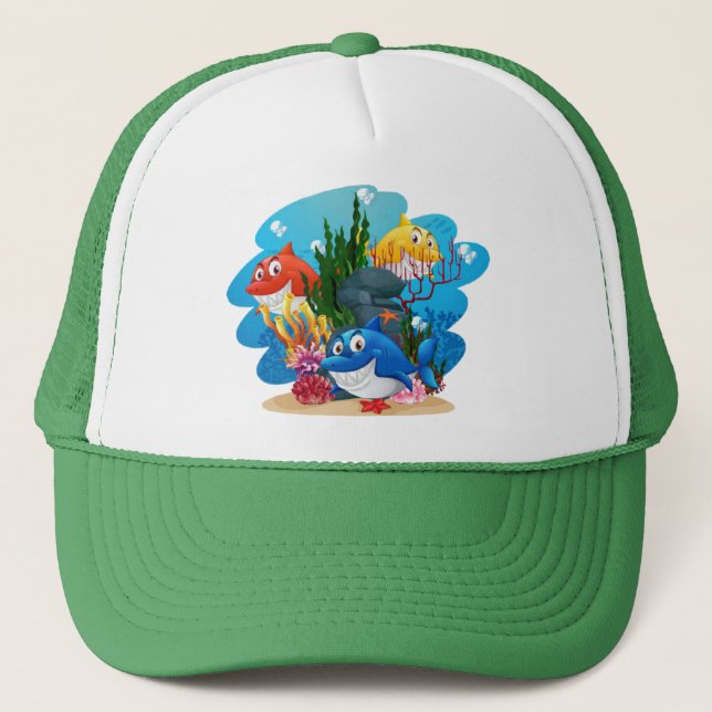 Gorra De Camionero Muchos tiburones Personalizado subacuático-23986 (Anverso)