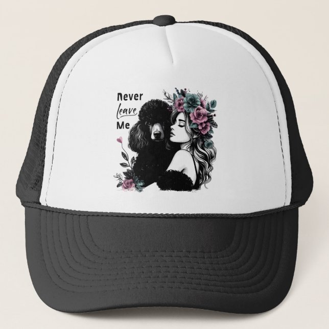 Gorra De Camionero Mujer Abrazando Caniche Con Flores (Anverso)