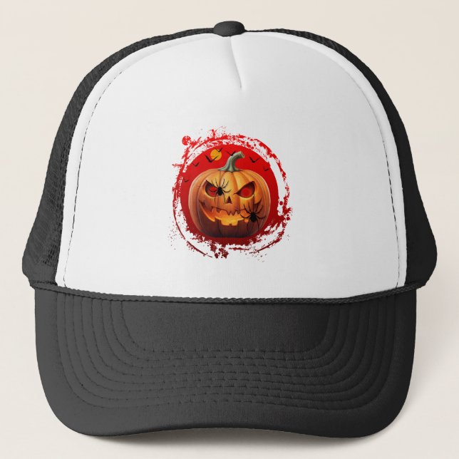 Gorra De Camionero murciélagos de calabaza de halloween espeluznantes (Anverso)
