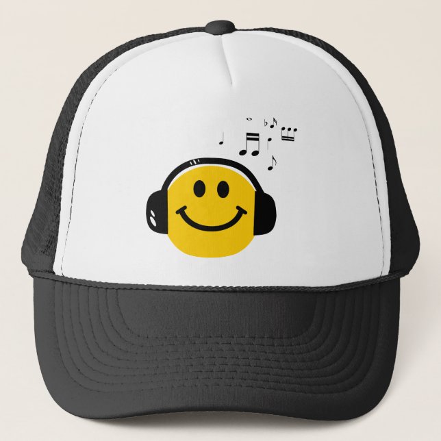 Gorra De Camionero Música amorosa de la cara feliz con audífonos (Anverso)