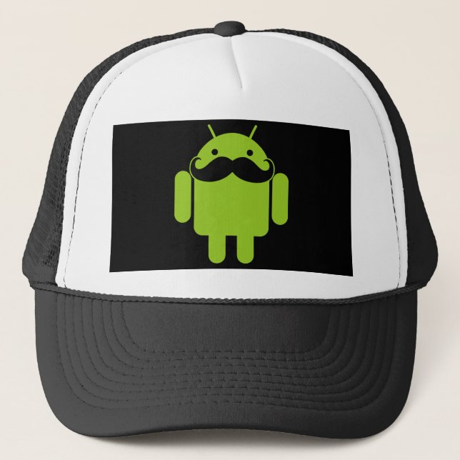 Gorra De Camionero Mustache del icono del robot android en negro (Anverso)