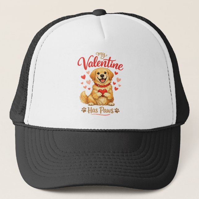 Gorra De Camionero My Valentine Has Paws Dog Lover Cap (Anverso)