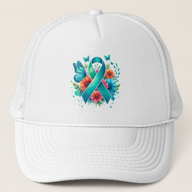Gorra De Camionero Myasthenia Gravis Cinta de Conciencia Verde azulad (Anverso)