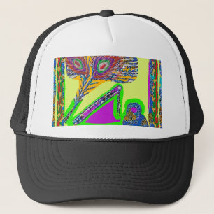 Gorra De Camionero N flauta de la pluma del pavo real de Krishna