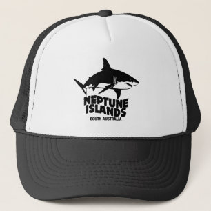 Gorra De Camionero Nadando Con Grandes Islas De Tiburones Blancos Nep