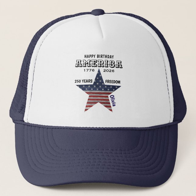 Gorra De Camionero Name || 250th Happy Birthday America Navy Blue (Anverso)