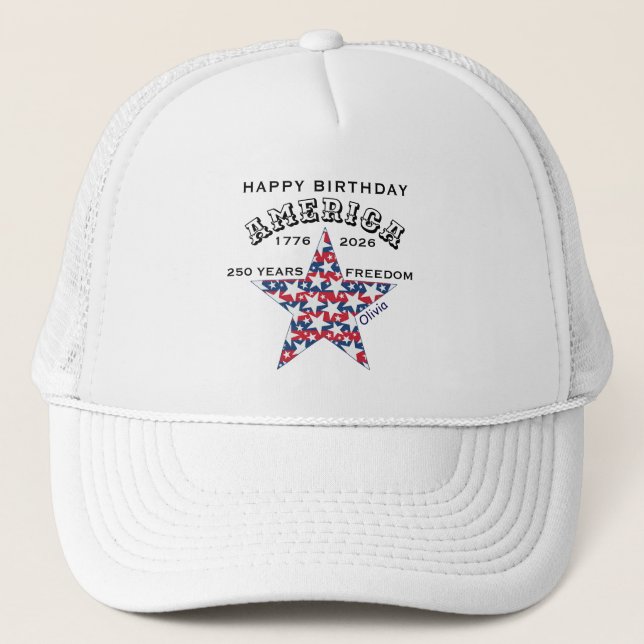 Gorra De Camionero Name || 250th Happy Birthday America White (Anverso)