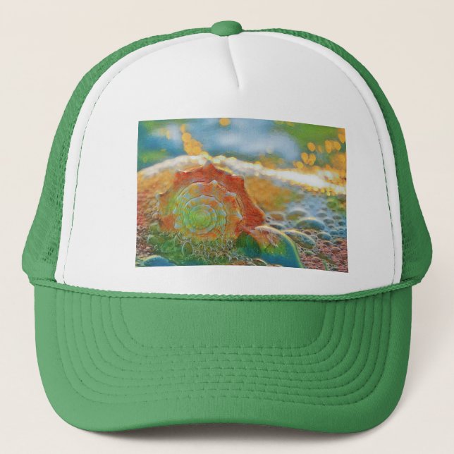 Gorra De Camionero Naranja acuático moderno y T-Shir de conchas verde (Anverso)