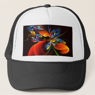 Gorra De Camionero Naranja azul Floral Moderno Resumen Patrón de arte