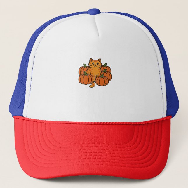 Gorra De Camionero Naranja Calabaza Gato Gato Gato Gato Magia Camiset (Anverso)