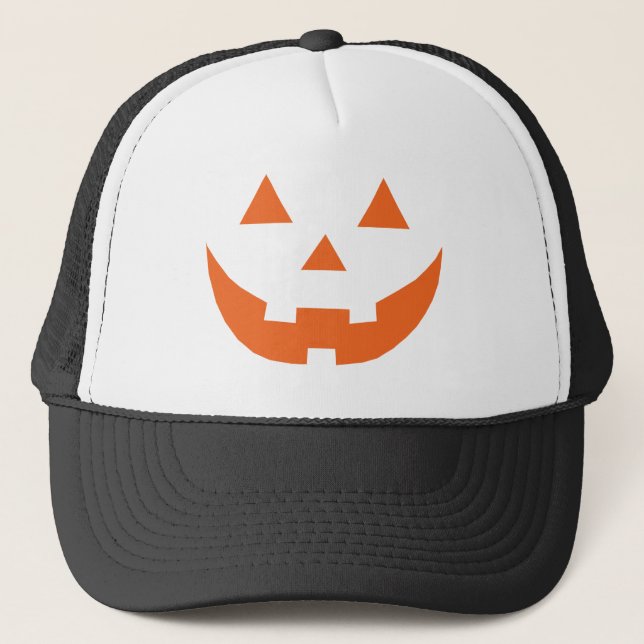 Gorra De Camionero Naranja de Halloween cara de calabaza de calabaza (Anverso)
