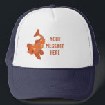 Gorra De Camionero Naranja de natación personalizado Koi Goldfish<br><div class="desc">Este sombrero de béisbol personalizado o gorra de camionero incluye un ilustracion de un pez dorado koi en naranja en negrita con su propio nombre u otro mensaje en la correspondencia de letras de naranjas. Es ideal para mantener el sol fuera de los ojos mientras te relajas con tu propio...</div>