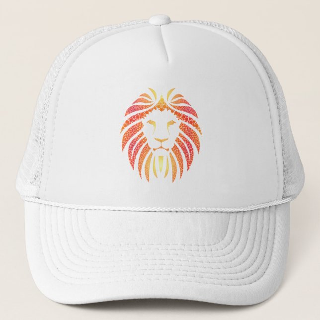 Gorra De Camionero Naranja de resumen tribal cara de león (Anverso)