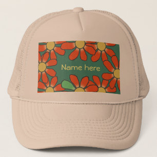 Gorra De Camionero Naranja floral verde