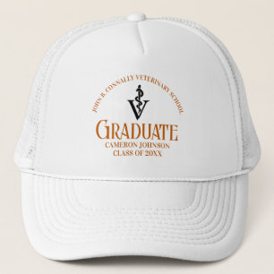 Gorra De Camionero Naranja Personalizado de Graduación de Escuela Vet