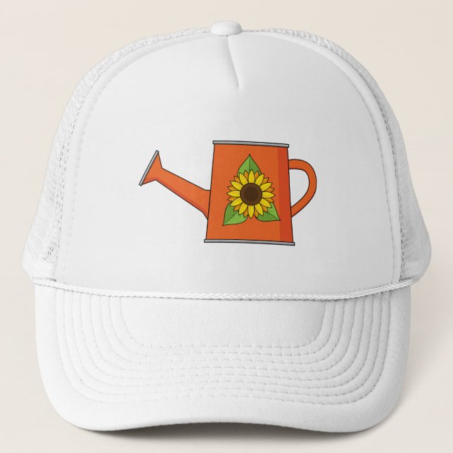Gorra De Camionero Naranja regando lata con girasol (Anverso)