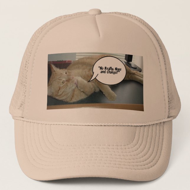 Gorra De Camionero Naranja Tabby Cat Esperanza y cambio (Anverso)