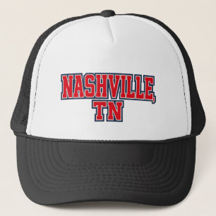 Gorra De Camionero Nashville TN Bold Block Letter Design - Blanco Roj