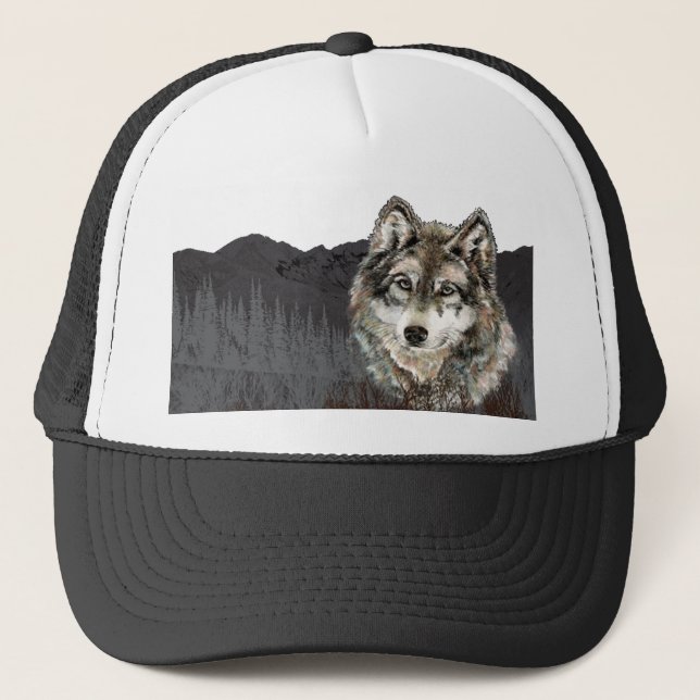 Gorra De Camionero Naturaleza animal acuarcal de la montaña Wolf (Anverso)