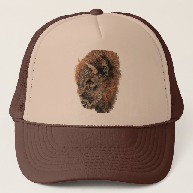 Gorra De Camionero Naturaleza animal acuarela Bison Búfalo (Anverso)