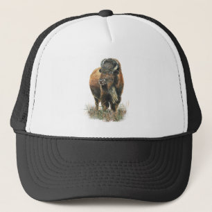 Gorra De Camionero Naturaleza animal acuarela Bison Búfalo 