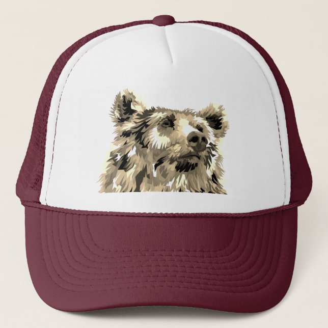 Gorra De Camionero Naturaleza animal marrón de oso pardo (Anverso)