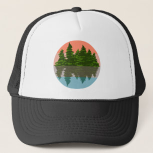Gorra De Camionero Naturaleza del atardecer forestal Pinos Árboles