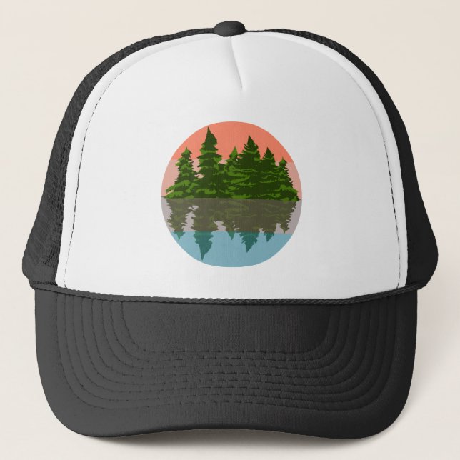 Gorra De Camionero Naturaleza del atardecer forestal Pinos Árboles (Anverso)