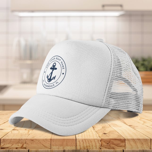 Gorra De Camionero Nautical Anchor Bote Nombre Personalizado Azul de  (Nautical Anchor Boat Name Navy Blue Custom Trucker Hat)