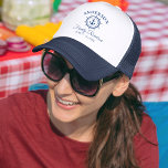Gorra De Camionero Nautical Anchor Helm Familia Reunión Naval Azul<br><div class="desc">Gorra azul y blanco de la marina de reunión de la familia de la bandera azul</div>