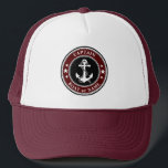 Gorra De Camionero Nautical Anchor & Rope Captain Bote o Name<br><div class="desc">Un Ancla Náutica y un Cuello con Capitán Rango u otro título y Su Nombre o Nombre del Barco en un Gorra elegante y moderno.</div>