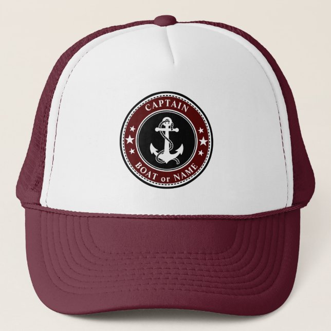 Gorra De Camionero Nautical Anchor & Rope Captain Bote o Name (Anverso)