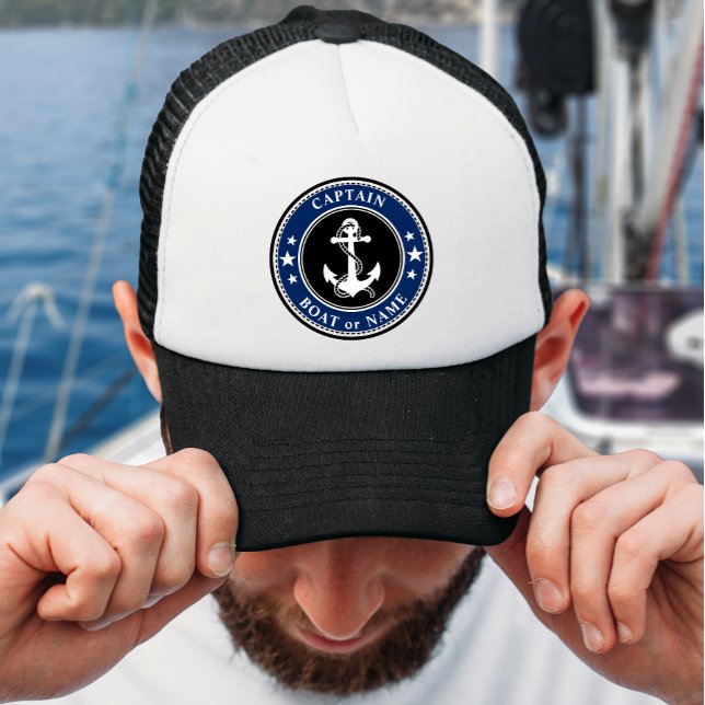 Gorra De Camionero Nautical Anchor & Rope Captain Name or Bote (Your Name or Boat Name. Several colors to choose from.)