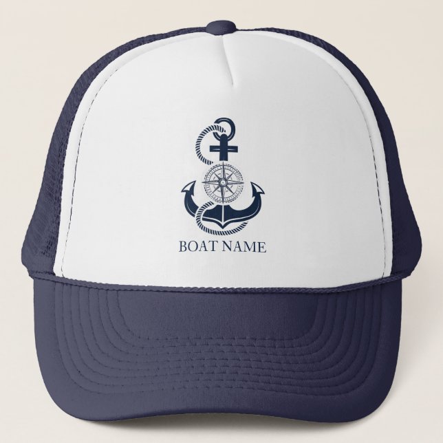 Gorra De Camionero Nautical Bote Name Blue Anchor (Anverso)