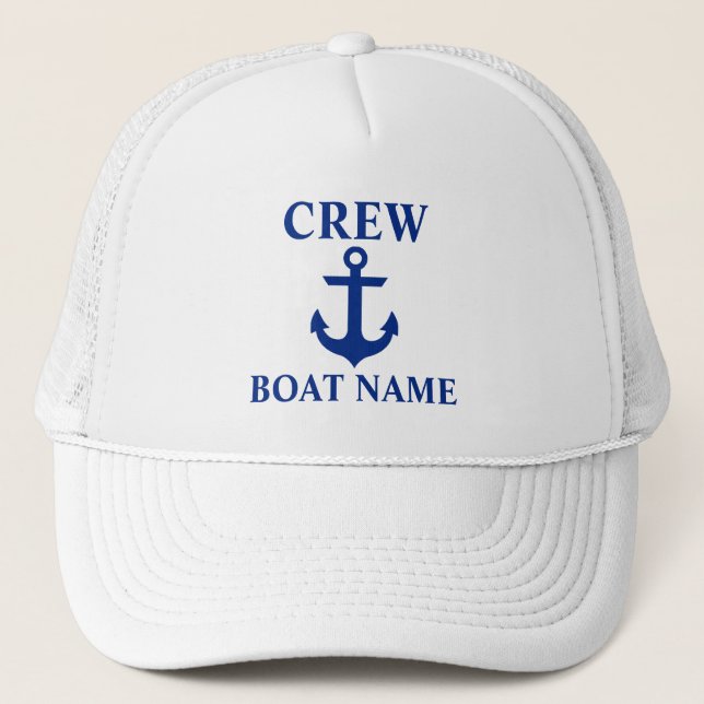 Gorra De Camionero Nautical Crew Bote Nombre Anchor Blanco (Anverso)