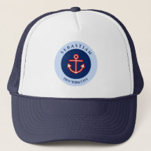 Nautical Marine Navy Blue Red White Stripes Anchor