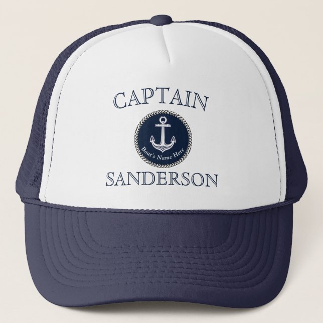 Gorra De Camionero Nautical Naval Azul Nombre del barco Anchor Camión (Anverso)