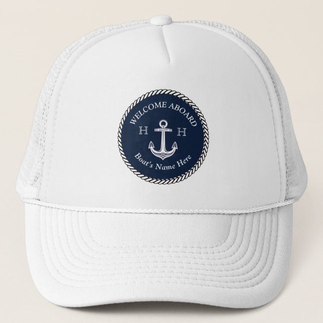 Gorra De Camionero Nautical Naval Blue Boat Nombre Anchor Rope    (Anverso)
