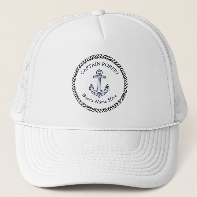 Gorra De Camionero Nautical Navy Blue Boat Nombre Anchor Rope Truck (Anverso)