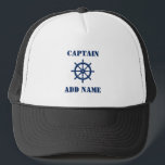 Gorra De Camionero Nautical Ships Wheelm Helm Captain o Boat Name<br><div class="desc">Helm Nautical Classic Ships Wheel Helm con Capitán personalizado o Gorra de nombre de barco.</div>