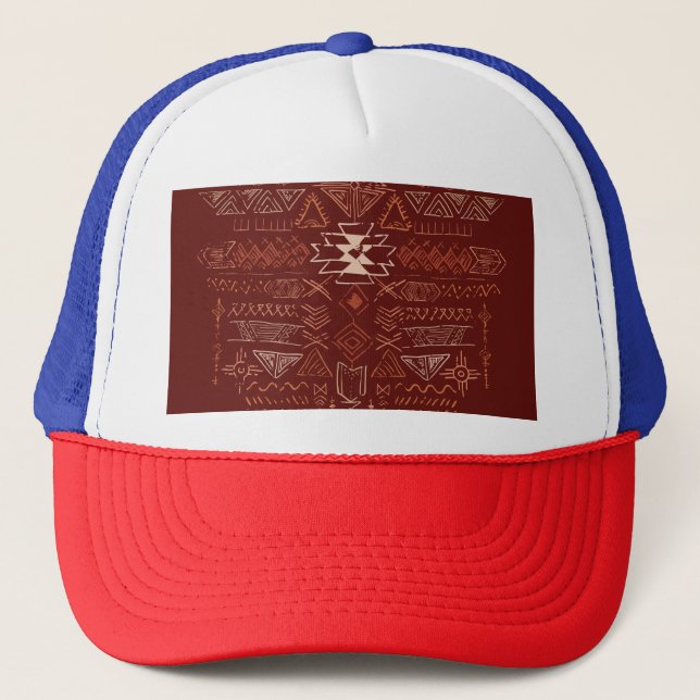 Gorra De Camionero Navajo Aztec: Patrón de Doodle Étnico. (Anverso)